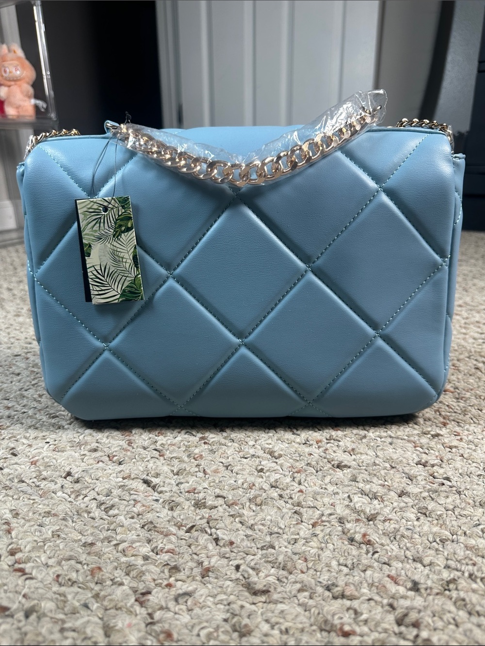 Studio Badgley Mischka Quilted Bag Gold Chain Strap Blue - Picture 7 of 7